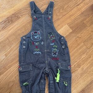 Playful Embroidered Kids Overalls in Charcoal Gray